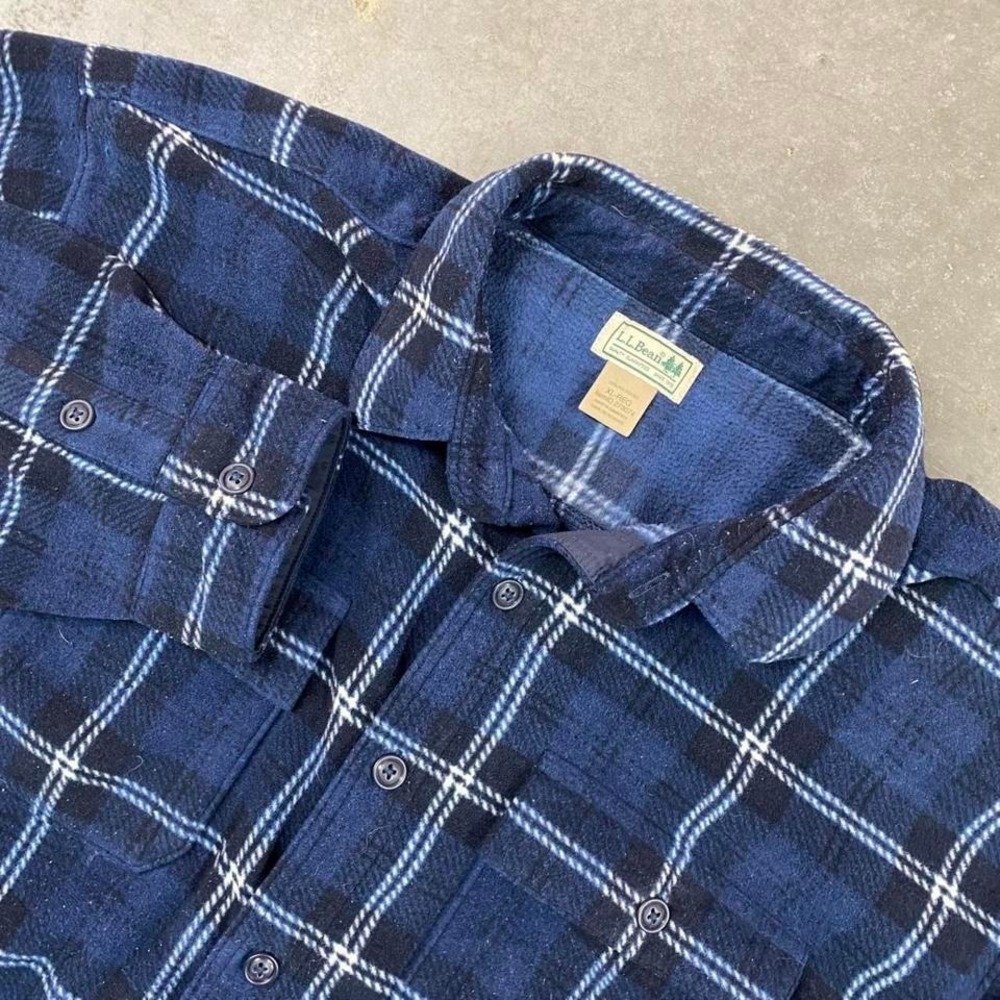 L.L.‎ Bean Blue Plaid Flannel Shirt Men's XL Regular
